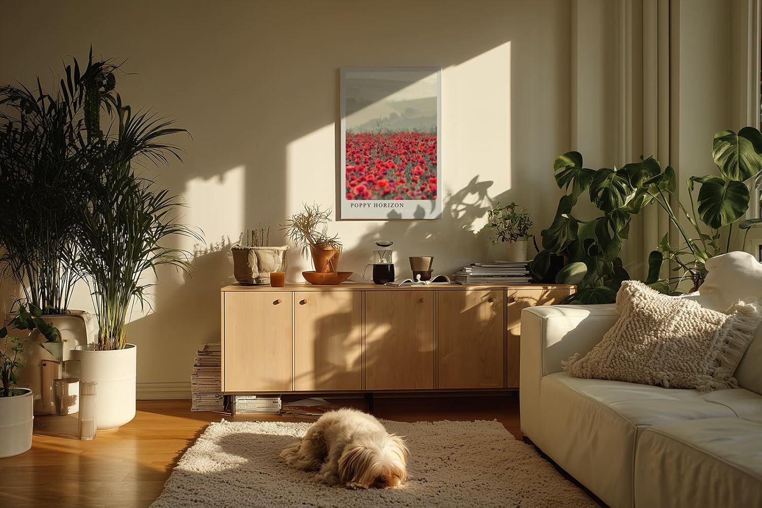 Paul Sinus Kunstdruck 40x60cm Poppy Horizon rotes Mohnfeld vor sanften Hügeln in nebligem Licht