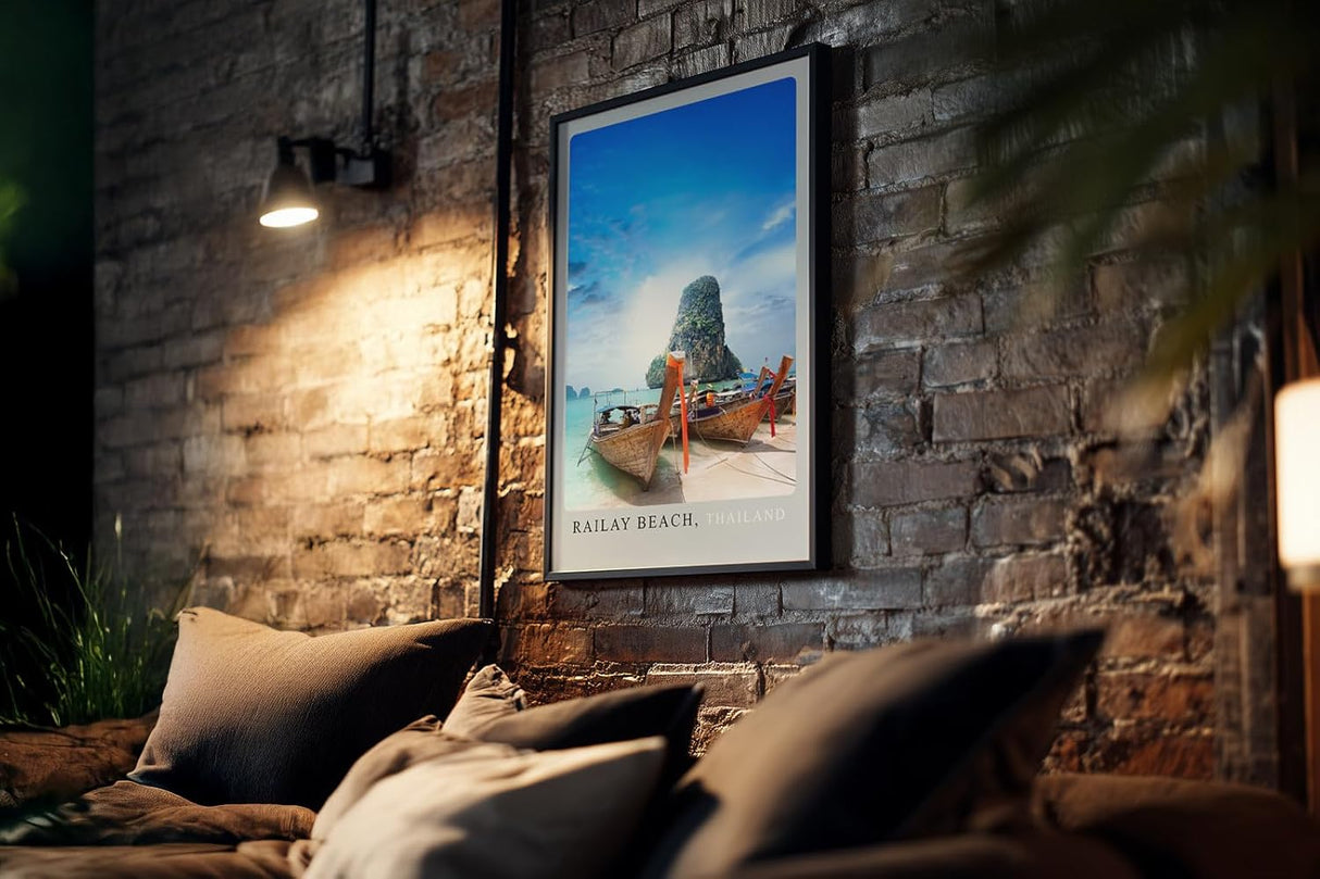 Paul Sinus Kunstdruck 40x60cm Railay Beach Thailand Longtailboote am tropischen Strand mit Kalksteinfelsen