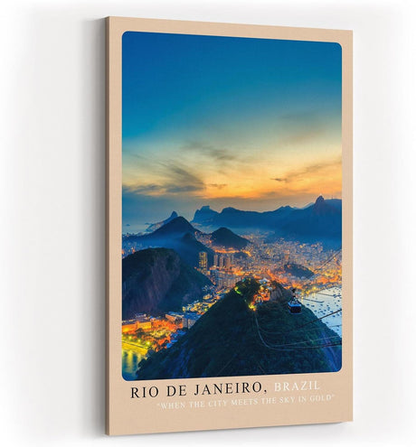 Paul Sinus Kunstdruck 40x60cm Rio de Janeiro mit Blick auf Stadt, Berge und Meer bei Sonnenuntergang
