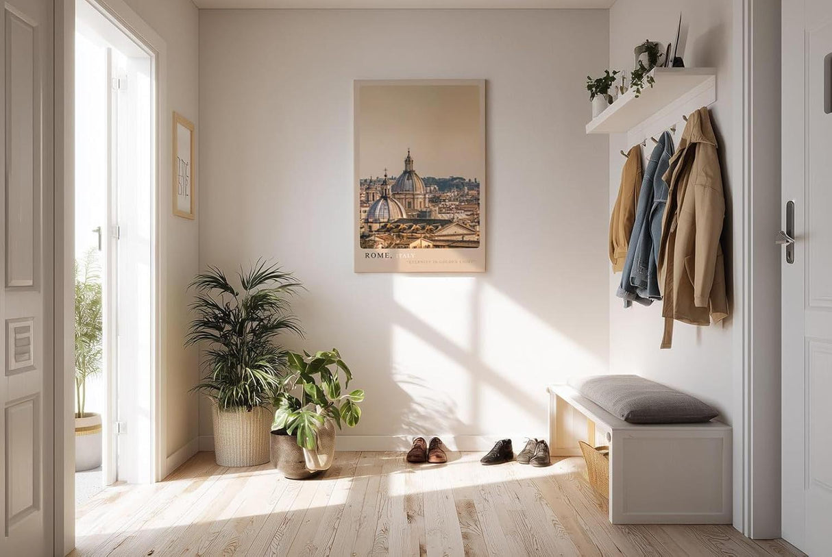 Paul Sinus Kunstdruck 40x60cm Rom in goldenem Abendlicht – Kuppeln und Dächer der Ewigen Stadt in warmen Farben