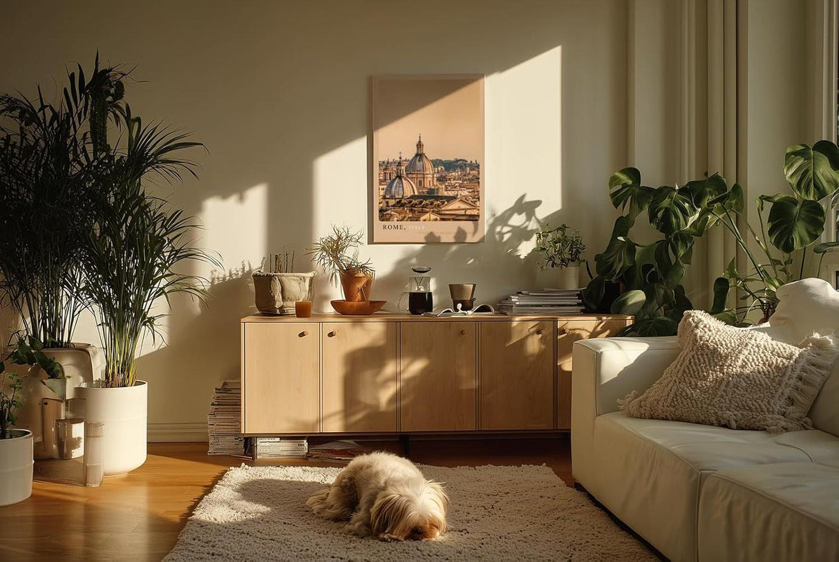 Paul Sinus Kunstdruck 40x60cm Rom in goldenem Abendlicht – Kuppeln und Dächer der Ewigen Stadt in warmen Farben