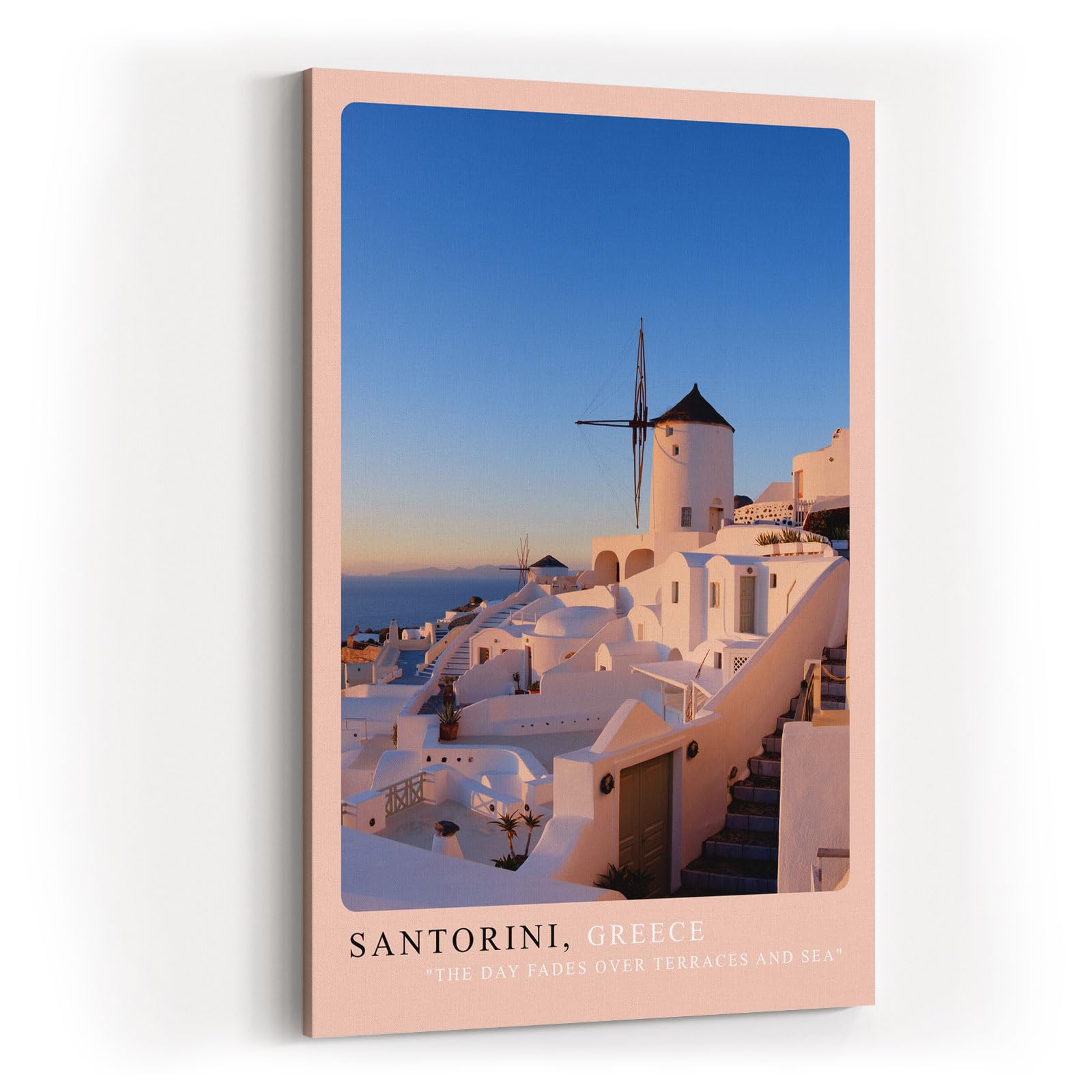 Paul Sinus Kunstdruck 40x60cm Santorini Griechenland weiße Häuser und Windmühle bei Sonnenuntergang