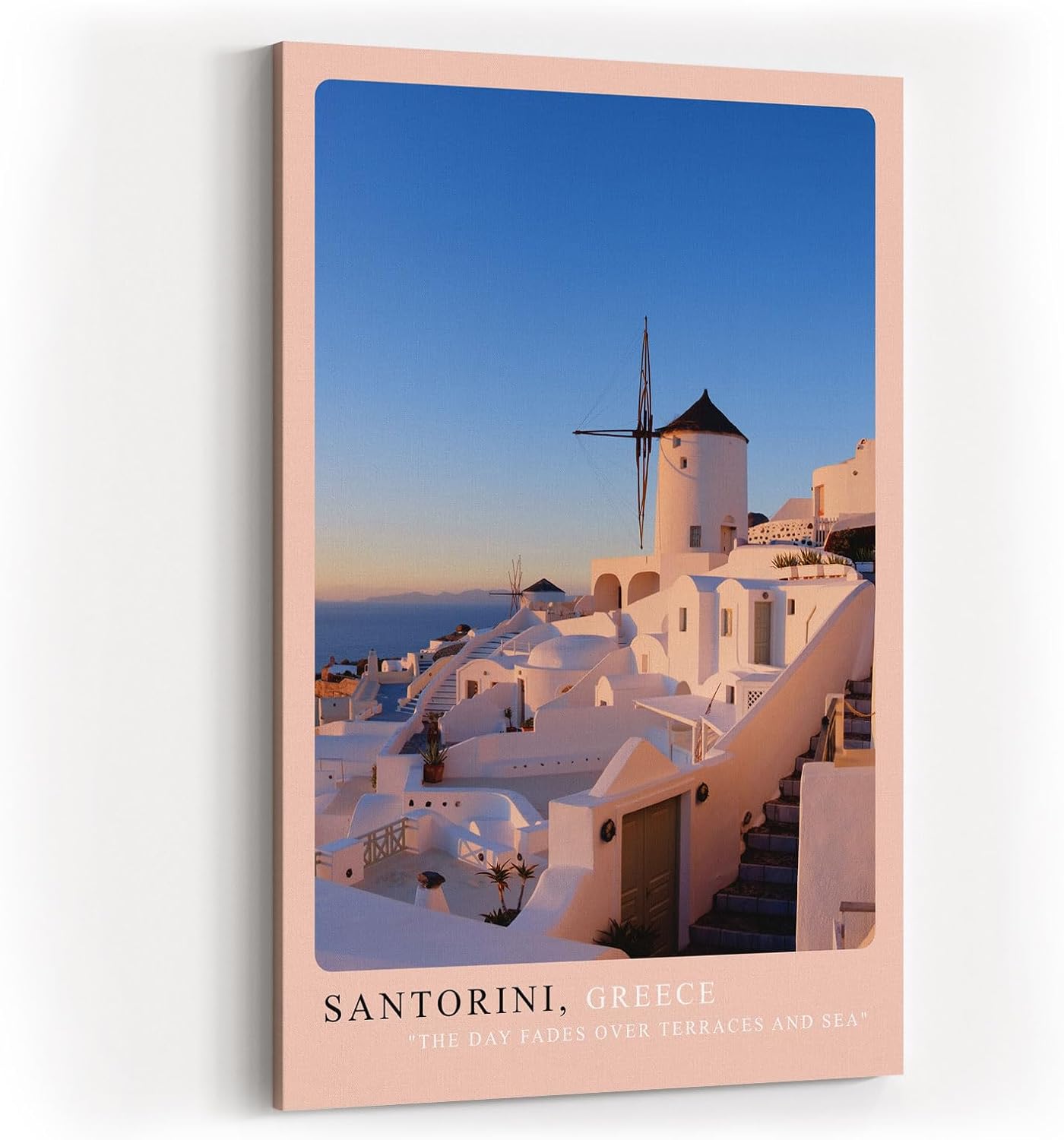 Paul Sinus Kunstdruck 40x60cm Santorini Griechenland weiße Häuser und Windmühle bei Sonnenuntergang