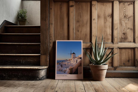 Paul Sinus Kunstdruck 40x60cm Santorini Griechenland weiße Häuser und Windmühle bei Sonnenuntergang
