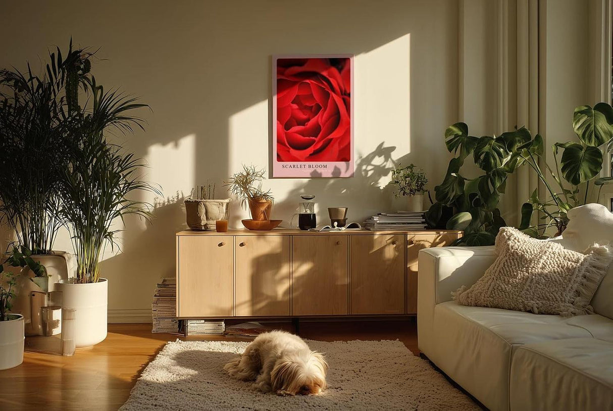 Paul Sinus Kunstdruck 40x60cm Scarlet Bloom – Rote Rosenblüte in Makroaufnahme mit eleganter Form und samtiger Textur