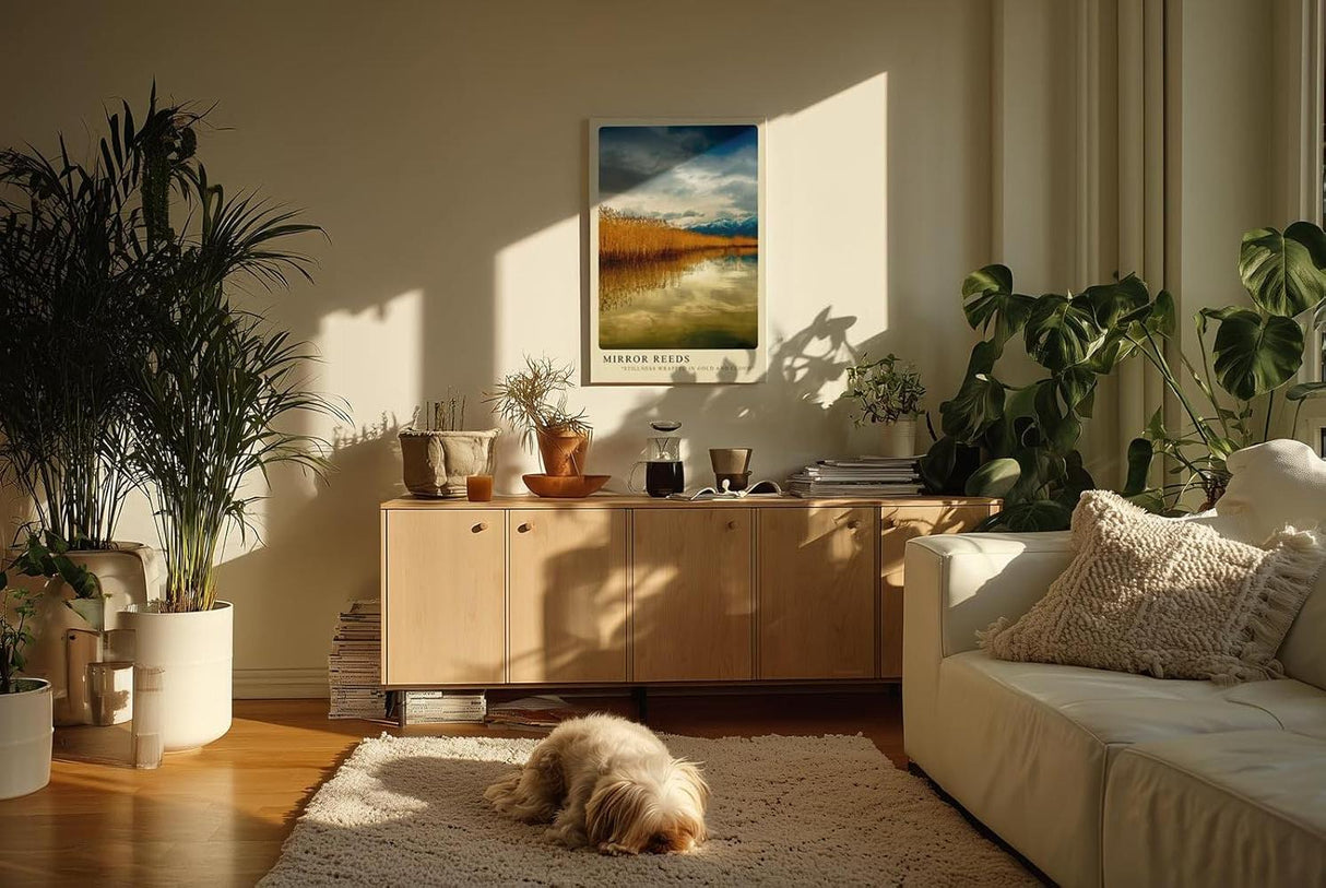 Paul Sinus Kunstdruck 40x60cm Schilf See Spiegelung Natur Berge Stille Landschaft Mirror Reeds