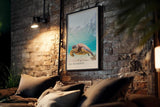 Paul Sinus Kunstdruck 40x60cm Sea Wanderer mit Meeresschildkröte unter Wasser in Türkis