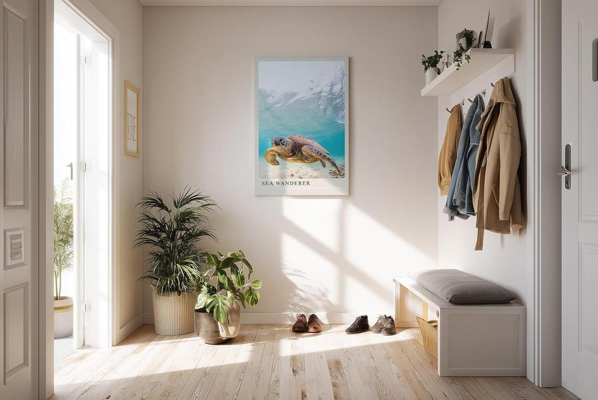 Paul Sinus Kunstdruck 40x60cm Sea Wanderer mit Meeresschildkröte unter Wasser in Türkis