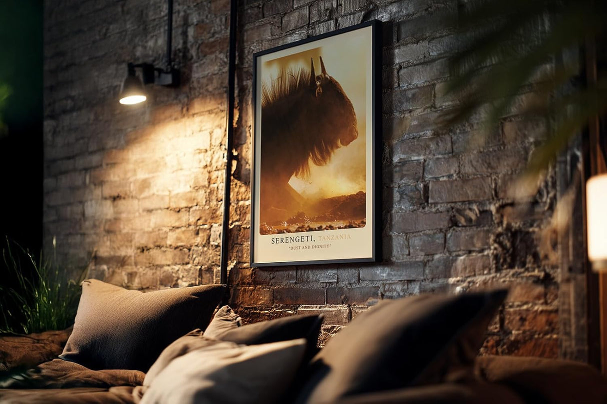 Paul Sinus Kunstdruck 40x60cm Serengeti Tansania Gnu im Staub bei Sonnenuntergang – Wildnis in Bewegung
