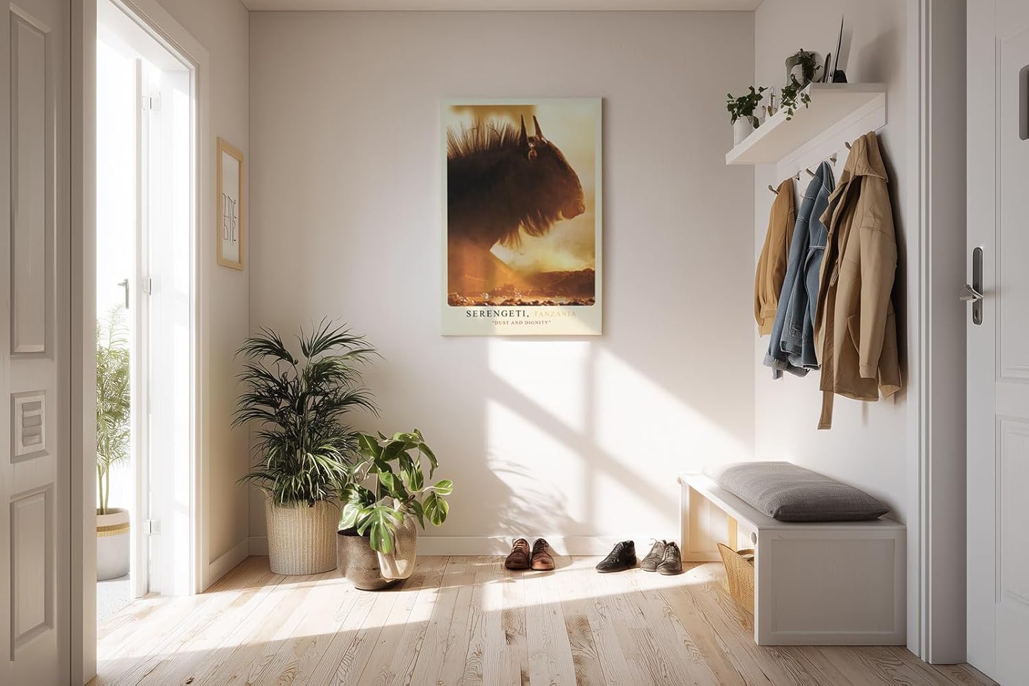 Paul Sinus Kunstdruck 40x60cm Serengeti Tansania Gnu im Staub bei Sonnenuntergang – Wildnis in Bewegung