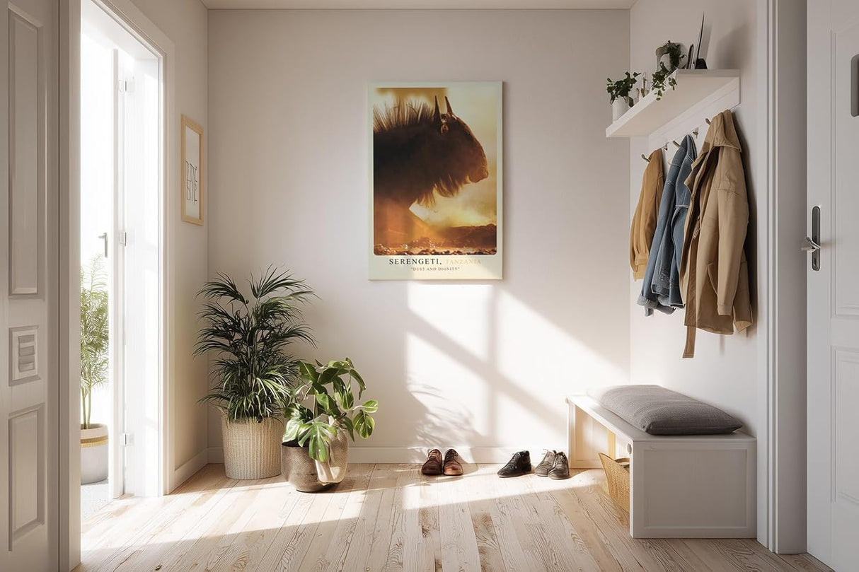 Paul Sinus Kunstdruck 40x60cm Serengeti Tansania Gnu im Staub bei Sonnenuntergang – Wildnis in Bewegung