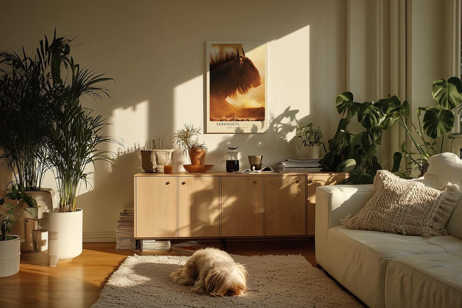 Paul Sinus Kunstdruck 40x60cm Serengeti Tansania Gnu im Staub bei Sonnenuntergang – Wildnis in Bewegung