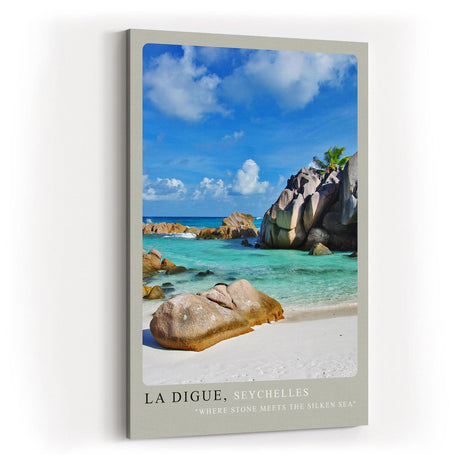 Paul Sinus Kunstdruck 40x60cm Seychellen Strand La Digue Felsen Meer Türkis Urlaub La Digue Seychelles