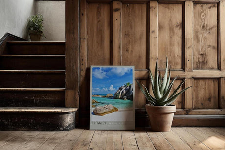 Paul Sinus Kunstdruck 40x60cm Seychellen Strand La Digue Felsen Meer Türkis Urlaub La Digue Seychelles