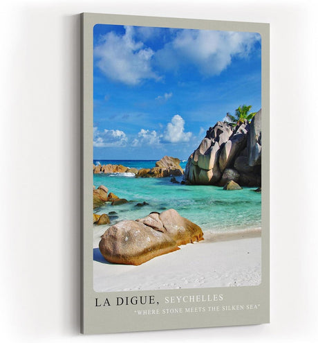 Paul Sinus Kunstdruck 40x60cm Seychellen Strand La Digue Felsen Meer Türkis Urlaub La Digue Seychelles