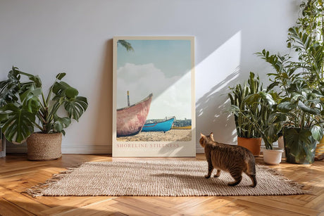 Paul Sinus Kunstdruck 40x60cm Shoreline Stillness ruhige Boote am Sandstrand mit pastelligem Himmel und maritimer Gelassenheit