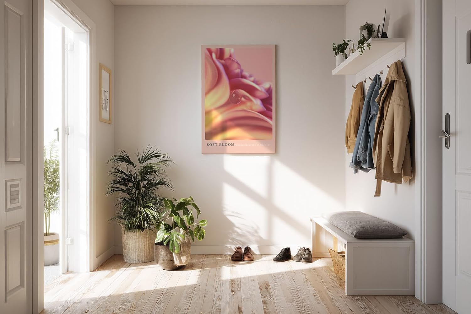 Paul Sinus Kunstdruck 40x60cm Soft Bloom – zarte Blütenblätter in Rosatönen mit Tautropfen in sanfter Nahaufnahme