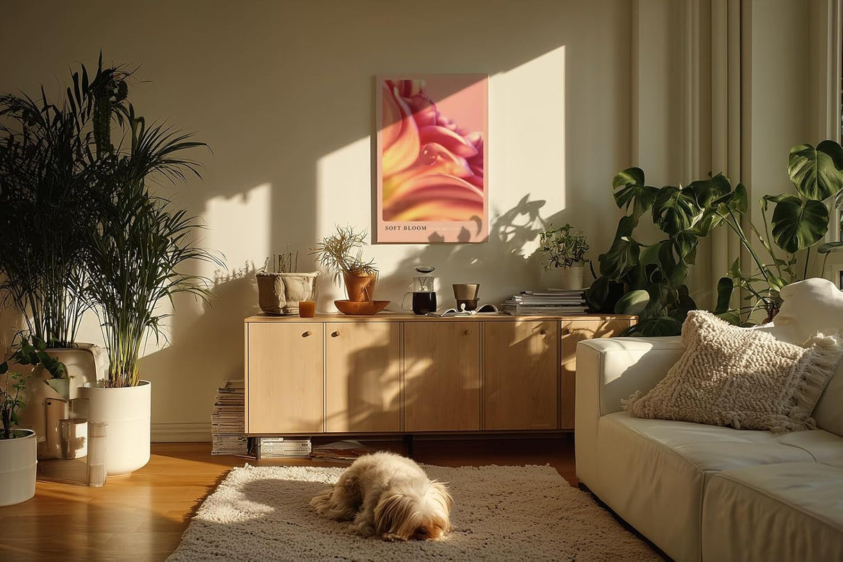 Paul Sinus Kunstdruck 40x60cm Soft Bloom – zarte Blütenblätter in Rosatönen mit Tautropfen in sanfter Nahaufnahme