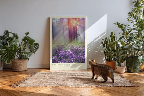 Paul Sinus Kunstdruck 40x60cm Spring Awakening Frühlingswald mit Sonnenlicht und violetten Krokussen