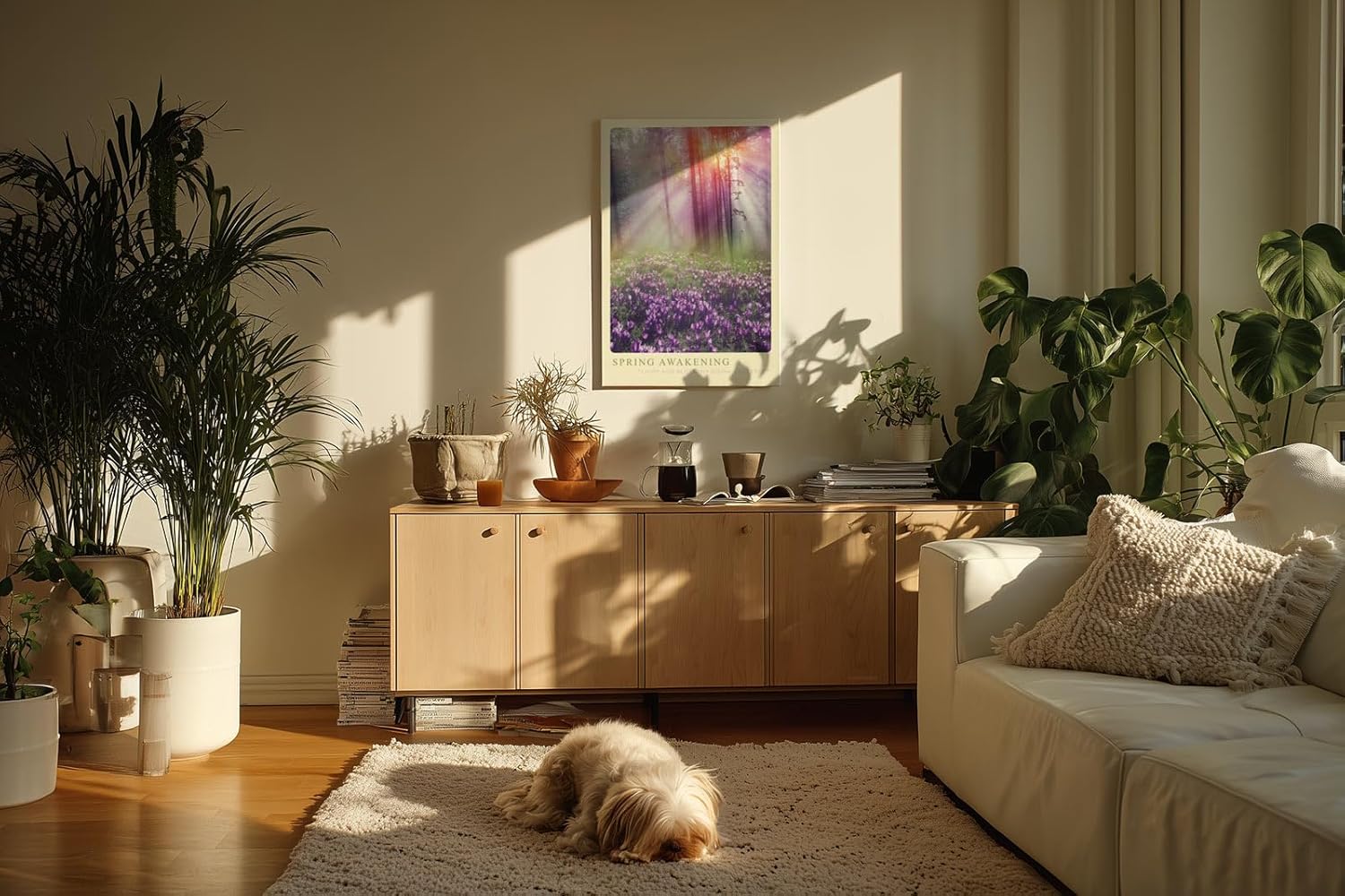 Paul Sinus Kunstdruck 40x60cm Spring Awakening Frühlingswald mit Sonnenlicht und violetten Krokussen