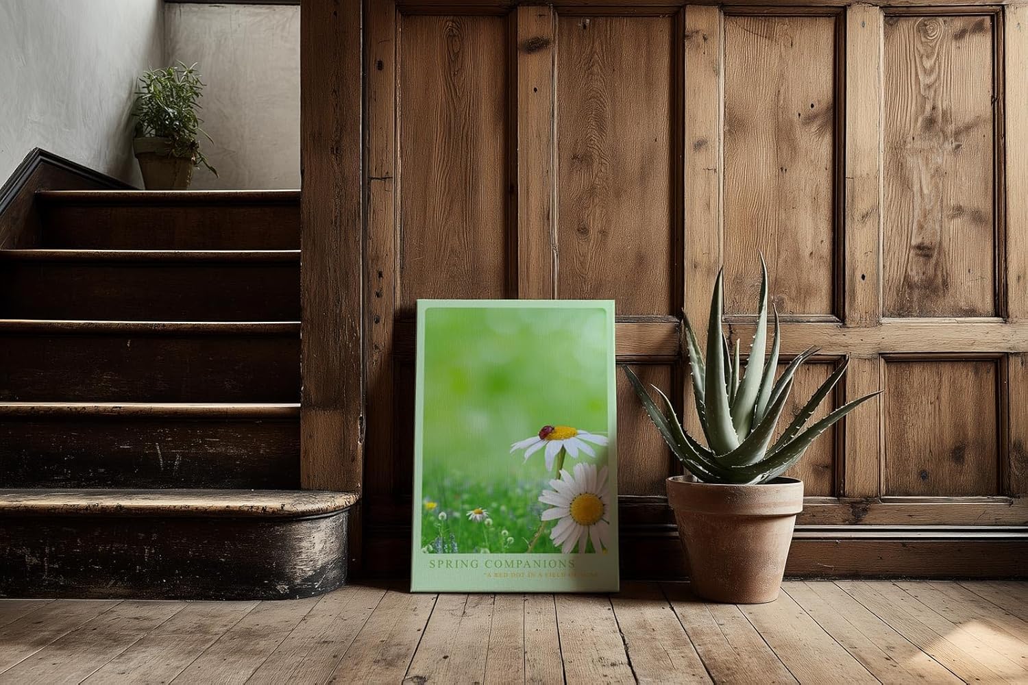 Paul Sinus Kunstdruck 40x60cm Spring Companions – Gänseblümchenwiese mit Marienkäfer in sanfter Frühlingsstimmung