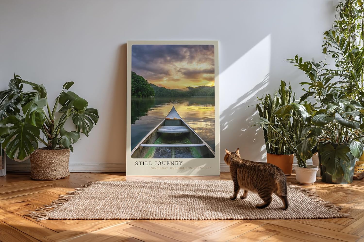 Paul Sinus Kunstdruck 40x60cm Still Journey Sonnenuntergang auf dem See mit Boot – Ruhe im Naturmoment
