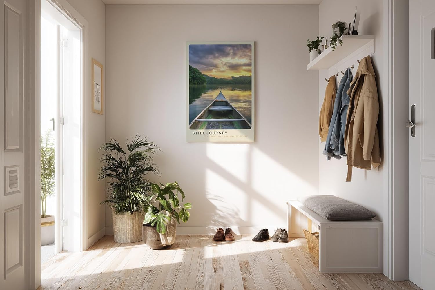 Paul Sinus Kunstdruck 40x60cm Still Journey Sonnenuntergang auf dem See mit Boot – Ruhe im Naturmoment