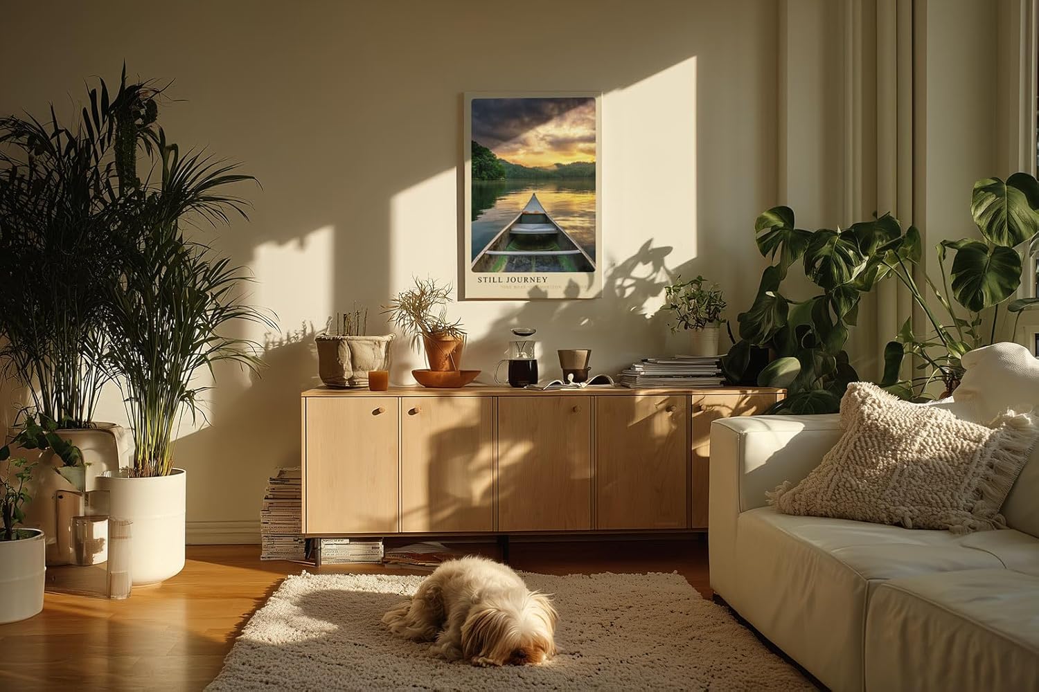 Paul Sinus Kunstdruck 40x60cm Still Journey Sonnenuntergang auf dem See mit Boot – Ruhe im Naturmoment