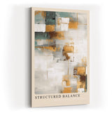 Paul Sinus Kunstdruck 40x60cm Structured Balance – Abstrakte Flächenkomposition in Gold, Weiß und Grün mit harmonischer Struktur