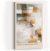 Paul Sinus Kunstdruck 40x60cm Structured Balance – Abstrakte Flächenkomposition in Gold, Weiß und Grün mit harmonischer Struktur