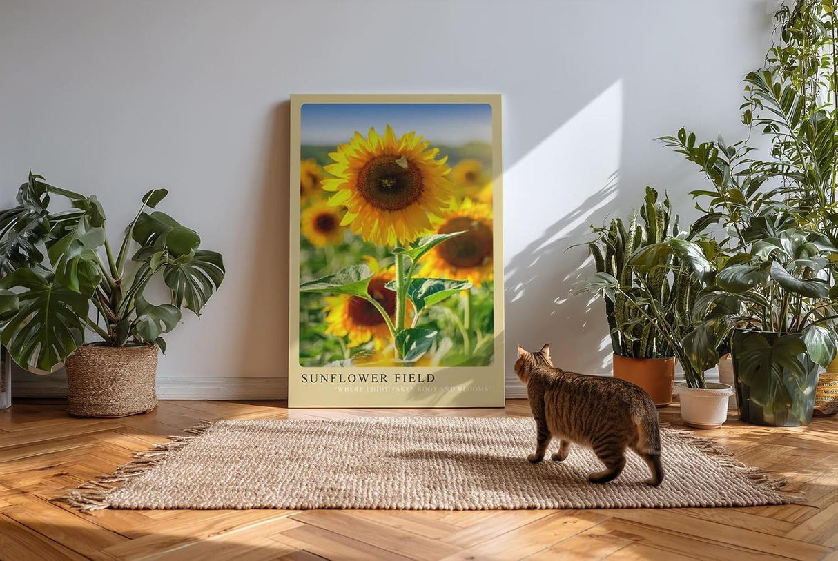 Paul Sinus Kunstdruck 40x60cm Sunflower Field – leuchtendes Sonnenblumenfeld mit Schmetterling