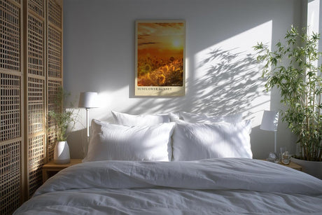 Paul Sinus Kunstdruck 40x60cm Sunflower Sunset Sonnenblumenfeld im goldenen Licht des Sonnenuntergangs mit leuchtender Tiefe