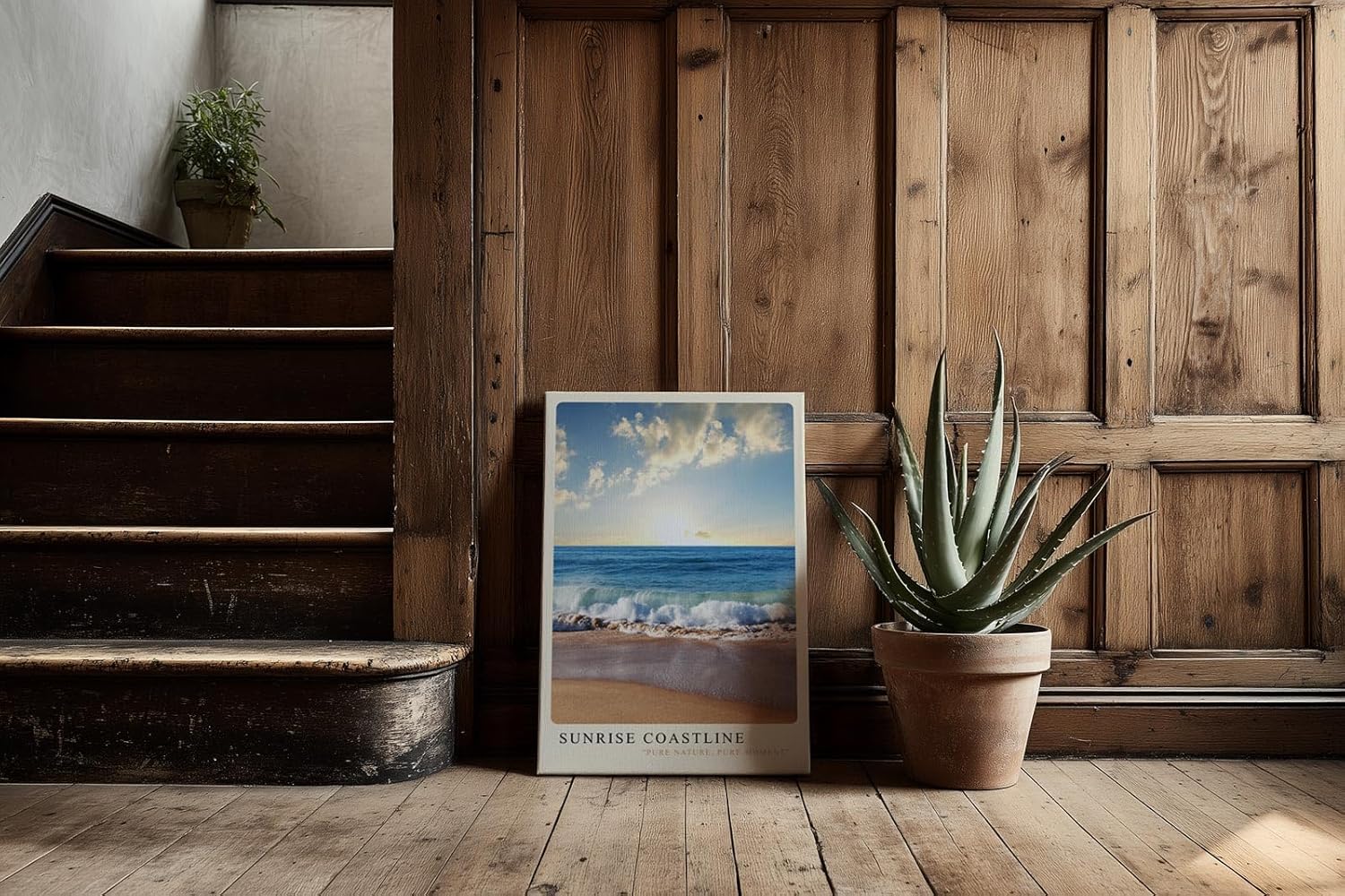 Paul Sinus Kunstdruck 40x60cm Sunrise Coastline Wellen am Strand im Morgenlicht unter blauem Himmel