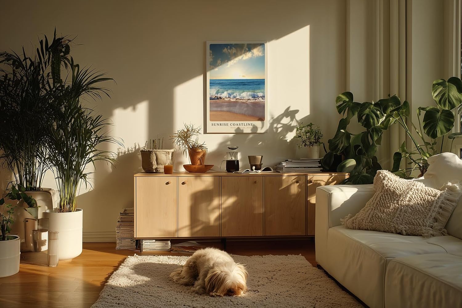 Paul Sinus Kunstdruck 40x60cm Sunrise Coastline Wellen am Strand im Morgenlicht unter blauem Himmel