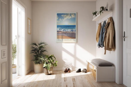 Paul Sinus Kunstdruck 40x60cm Sunrise Coastline Wellen am Strand im Morgenlicht unter blauem Himmel