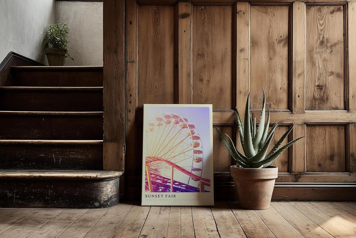 Paul Sinus Kunstdruck 40x60cm Sunset Fair mit Riesenrad und Achterbahn im Abendlicht