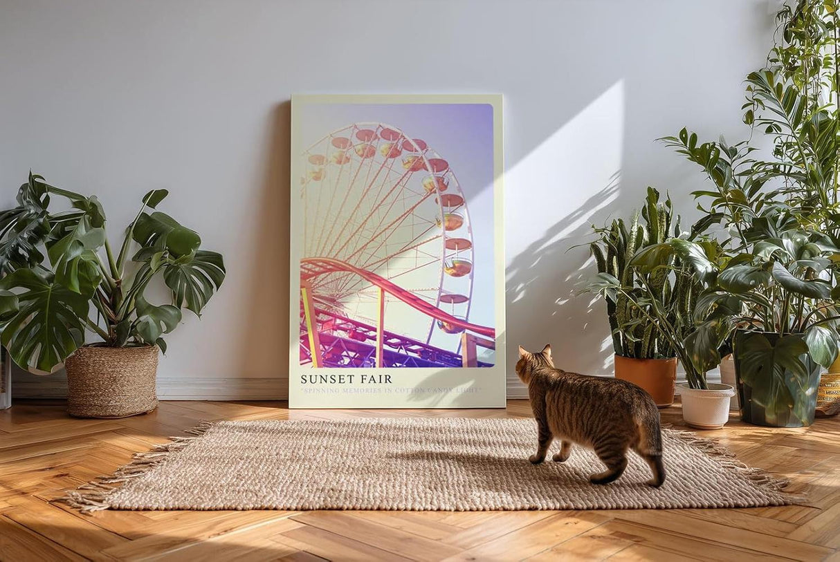 Paul Sinus Kunstdruck 40x60cm Sunset Fair mit Riesenrad und Achterbahn im Abendlicht