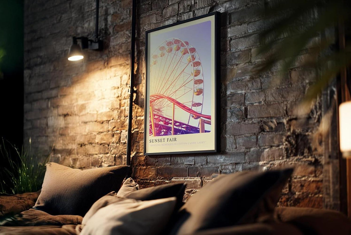 Paul Sinus Kunstdruck 40x60cm Sunset Fair mit Riesenrad und Achterbahn im Abendlicht