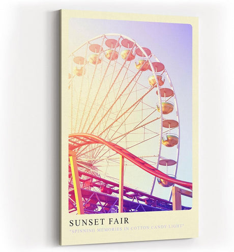 Paul Sinus Kunstdruck 40x60cm Sunset Fair mit Riesenrad und Achterbahn im Abendlicht