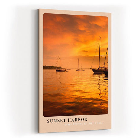Paul Sinus Kunstdruck 40x60cm Sunset Harbor – Segelboote bei Sonnenuntergang im goldenen Abendlicht auf ruhigem Wasser