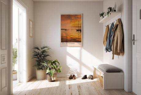 Paul Sinus Kunstdruck 40x60cm Sunset Harbor – Segelboote bei Sonnenuntergang im goldenen Abendlicht auf ruhigem Wasser