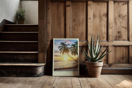 Paul Sinus Kunstdruck 40x60cm Sunset Paradise – Palmen bei Sonnenuntergang an tropischem Strand mit warmem Licht