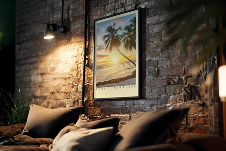 Paul Sinus Kunstdruck 40x60cm Sunset Paradise – Palmen bei Sonnenuntergang an tropischem Strand mit warmem Licht
