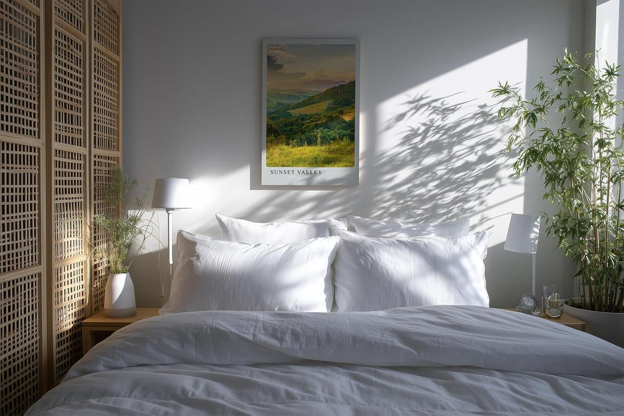 Paul Sinus Kunstdruck 40x60cm Sunset Valley mit weitem grünem Tal im Licht der untergehenden Sonne