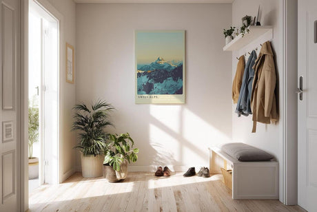 Paul Sinus Kunstdruck 40x60cm Swiss Alps mit Sonnenaufgang über verschneiten Berggipfeln