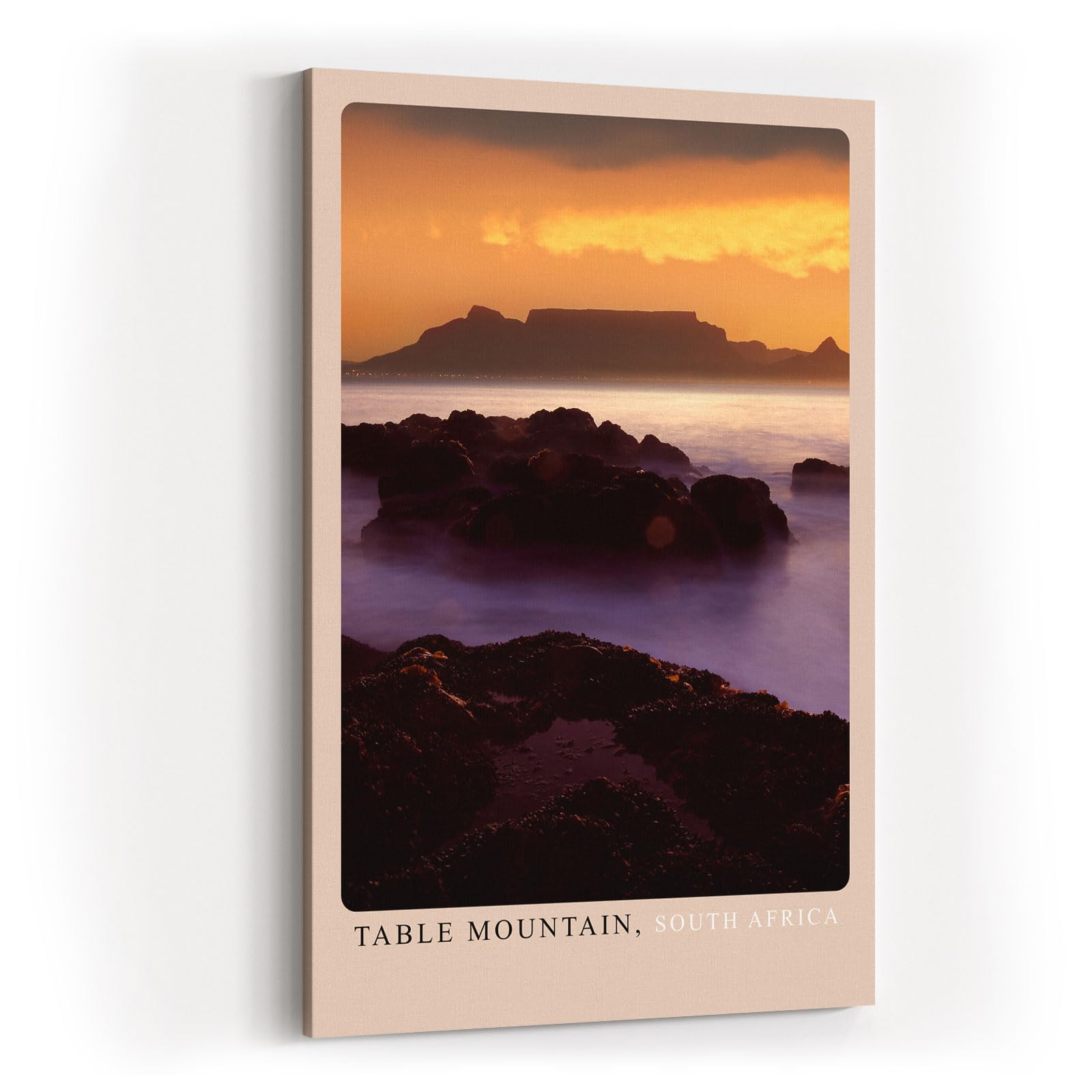 Paul Sinus Kunstdruck 40x60cm Table Mountain – Südafrika bei Sonnenuntergang mit Küstenfels und Silhouette