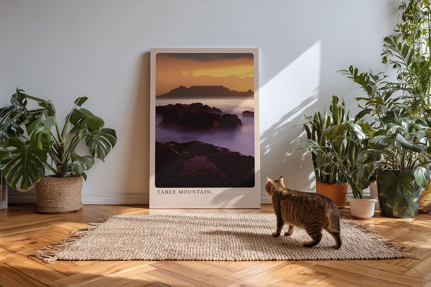 Paul Sinus Kunstdruck 40x60cm Table Mountain – Südafrika bei Sonnenuntergang mit Küstenfels und Silhouette