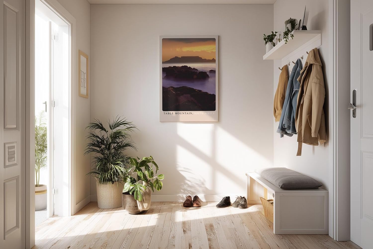 Paul Sinus Kunstdruck 40x60cm Table Mountain – Südafrika bei Sonnenuntergang mit Küstenfels und Silhouette