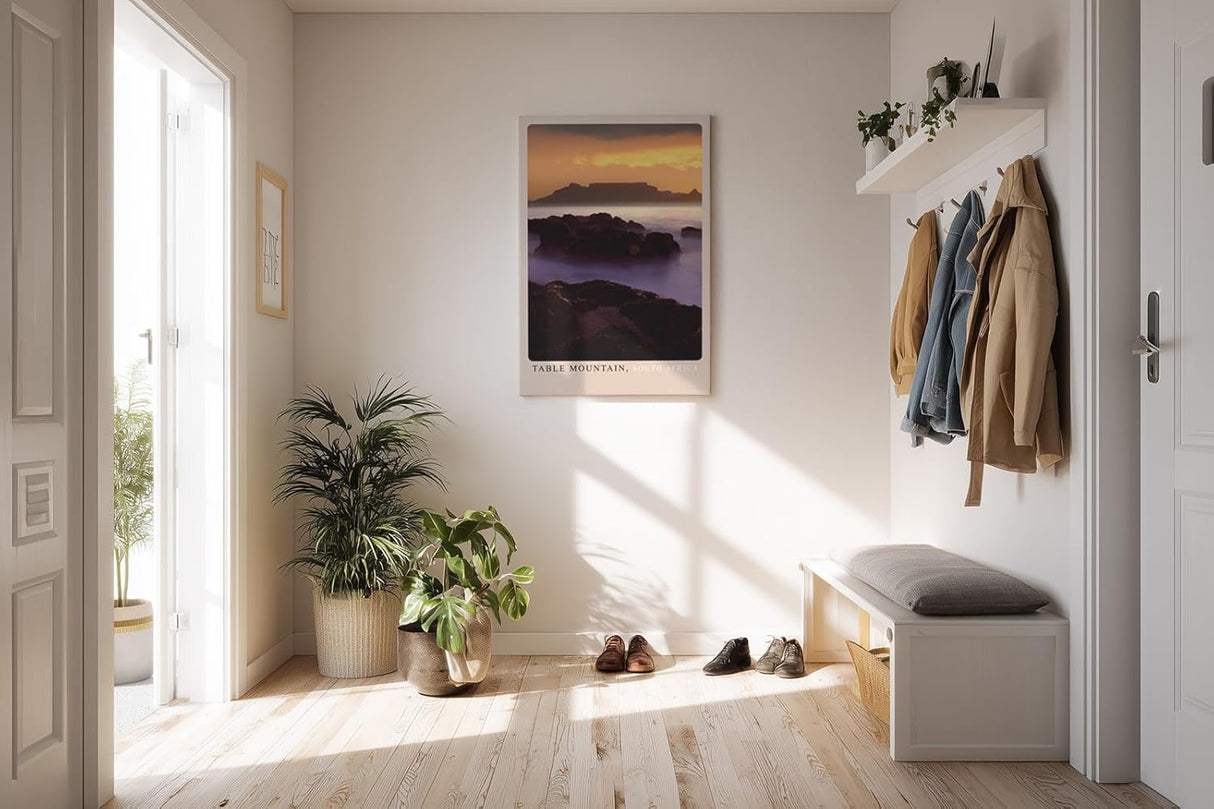 Paul Sinus Kunstdruck 40x60cm Table Mountain – Südafrika bei Sonnenuntergang mit Küstenfels und Silhouette