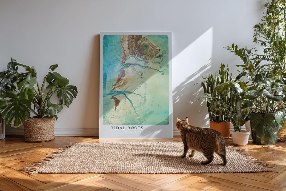 Paul Sinus Kunstdruck 40x60cm Tidal Roots Luftaufnahme Flussäste Natur Blau Struktur Abstrakt